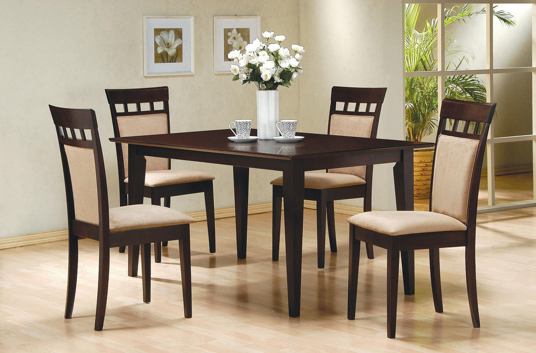 Gabriel 5-piece Rectangular 59-inch Closed Back Dining Set Cappuccino - Visions in Furniture (La Mirada, CA)