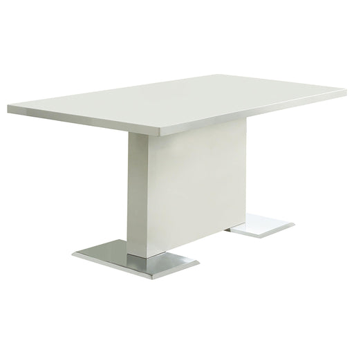Anges T-shaped Pedestal Dining Table Glossy White - Visions in Furniture (La Mirada, CA)