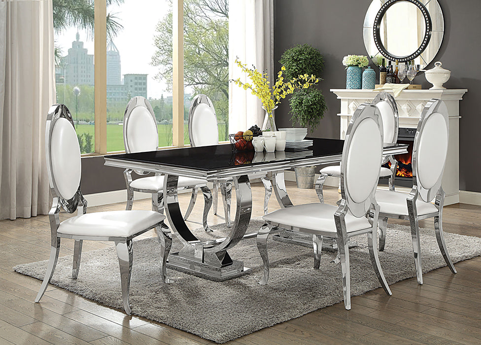 Antoine Rectangular Glass Top Dining Set Chrome - Visions in Furniture (La Mirada, CA)