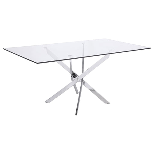 Carmelo X-shaped Dining Table Chrome and Clear - Visions in Furniture (La Mirada, CA)