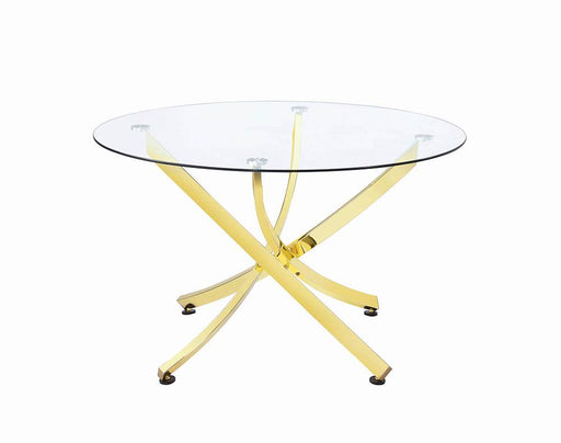 Beckham Round Dining Table Brass and Clear - Visions in Furniture (La Mirada, CA)