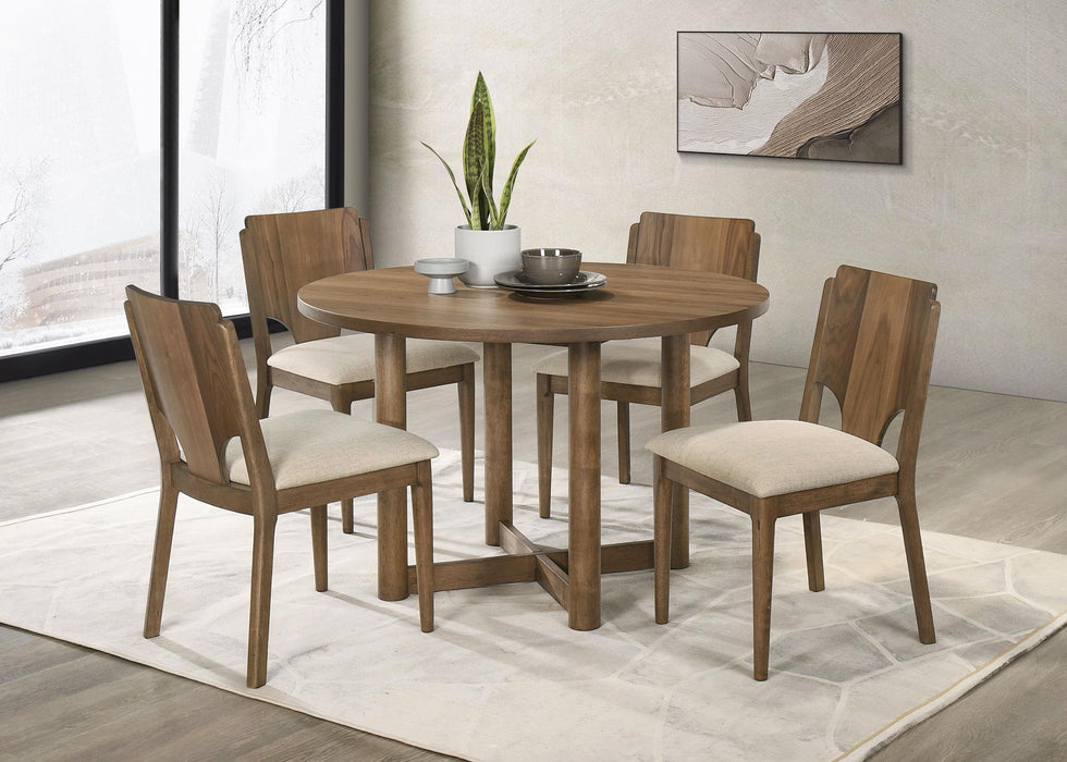Crestmore 5-piece 46-inch Round Wood Dining Table Set Walnut - Visions in Furniture (La Mirada, CA)