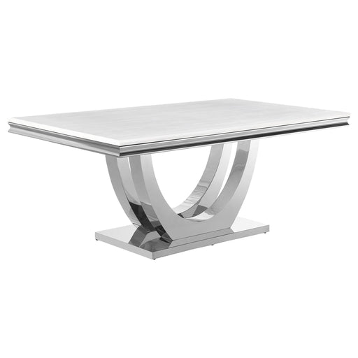 Kerwin Rectangle Faux Marble Top Dining Table White and Chrome - Visions in Furniture (La Mirada, CA)