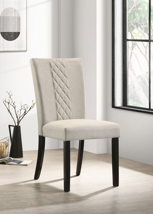 Malia Upholstered Solid Back Dining Side Chair Beige and Black (Set of 2) - Visions in Furniture (La Mirada, CA)