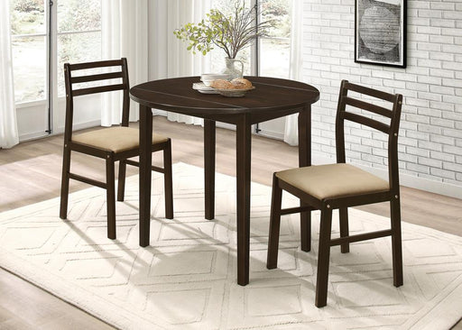 Bucknell 3-piece Dining Set with Drop Leaf Cappuccino and Tan - Visions in Furniture (La Mirada, CA)
