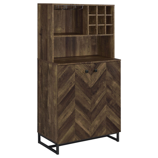 Mendoza 2-door Wine Cabinet Rustic Oak Herringbone and Gunmetal - Visions in Furniture (La Mirada, CA)