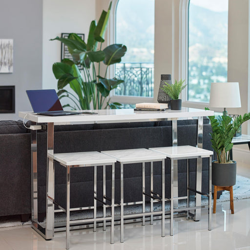 Marmot 4-piece Rectangular Counter Height Set White Marble and Chrome - Visions in Furniture (La Mirada, CA)