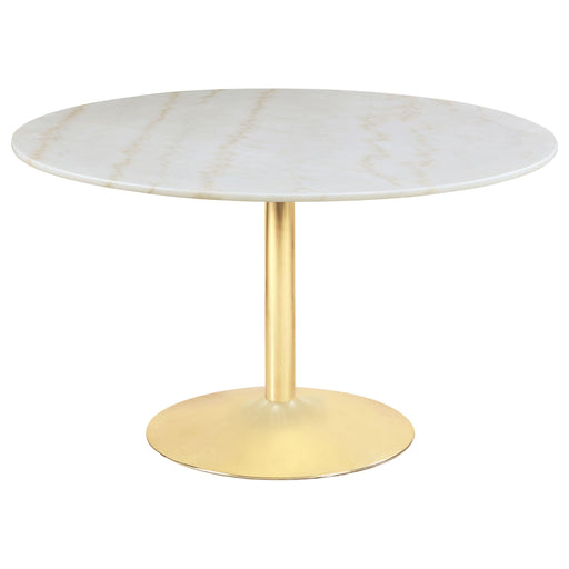Kella Round Marble Top Dining Table White and Gold - Visions in Furniture (La Mirada, CA)
