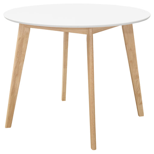 Breckenridge Round Dining Table Matte White and Natural Oak - Visions in Furniture (La Mirada, CA)