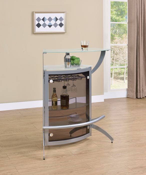 Dallas 2-shelf Home Bar Silver and Frosted Glass - Visions in Furniture (La Mirada, CA)