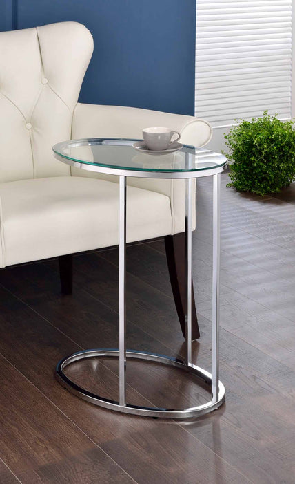 Kyle Oval Snack Table Chrome and Clear - Visions in Furniture (La Mirada, CA)