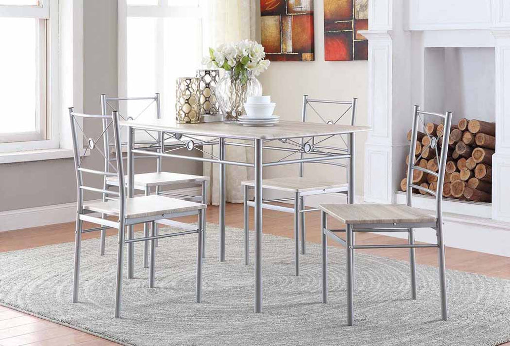Anna Fontana 5-piece Rectangular Dining Set Brushed Silver - Visions in Furniture (La Mirada, CA)