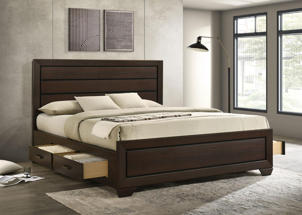 Kauffman California King, Eastren king, & Queen Storage Bed Dark Cocoa - Visions in Furniture (La Mirada, CA)