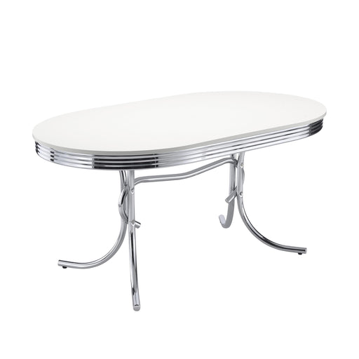 Retro Oval Dining Table Glossy White and Chrome - Visions in Furniture (La Mirada, CA)