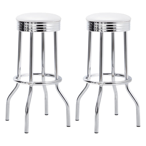Theodore Upholstered Top Bar Stools White and Chrome (Set of 2) - Visions in Furniture (La Mirada, CA)