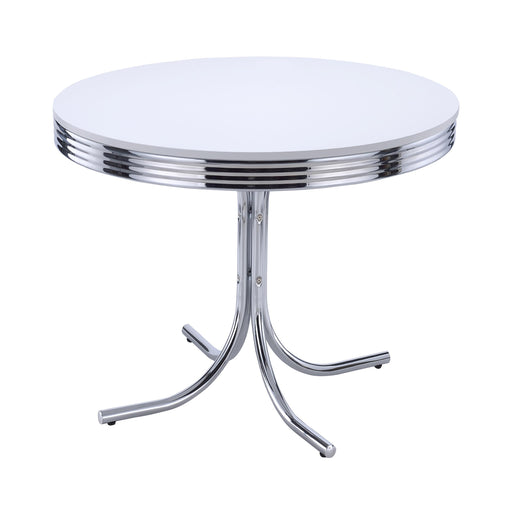 Retro Round Dining Table Glossy White and Chrome - Visions in Furniture (La Mirada, CA)
