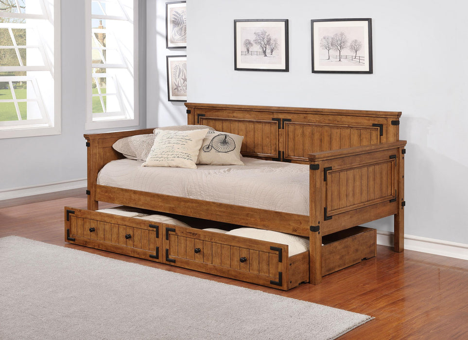 Oakdale Wood Twin Daybed with Trundle Rustic Honey - Visions in Furniture (La Mirada, CA)