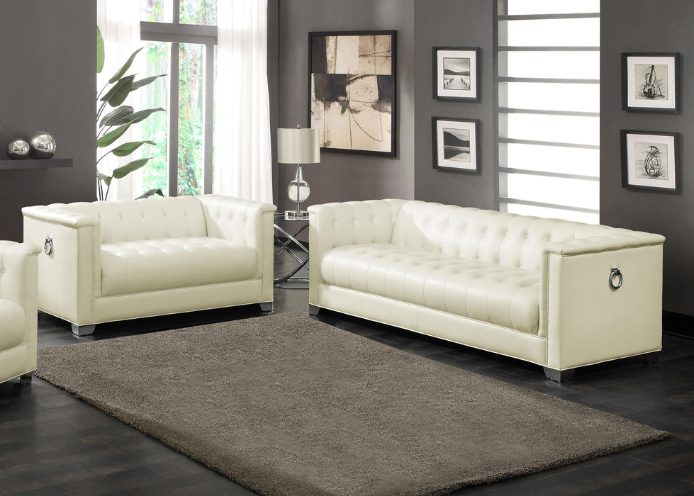 Chaviano 2-piece Upholstered Tufted Sofa Set Pearl White - Visions in Furniture (La Mirada, CA)