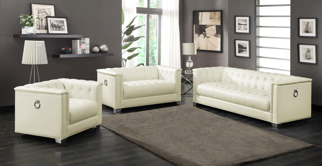 Chaviano 3-piece Upholstered Tufted Sofa Set Pearl White - Visions in Furniture (La Mirada, CA)