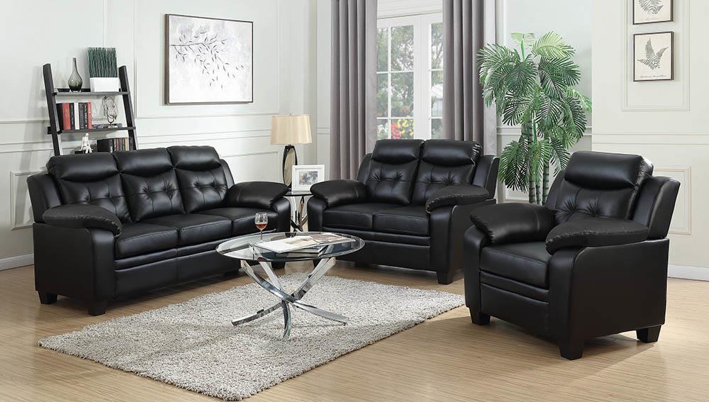 Finley Upholstered Pillow Top Arm Living Room Set Black - Visions in Furniture (La Mirada, CA)