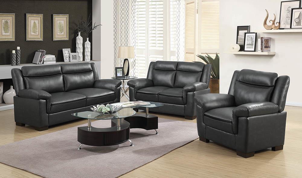 Arabella Upholstered Pillow Top Arm Living Room Set Grey - Visions in Furniture (La Mirada, CA)