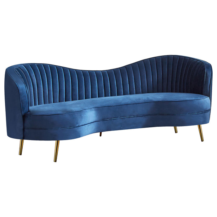 Sophia Upholstered Camel Back Sofa Blue - Visions in Furniture (La Mirada, CA)