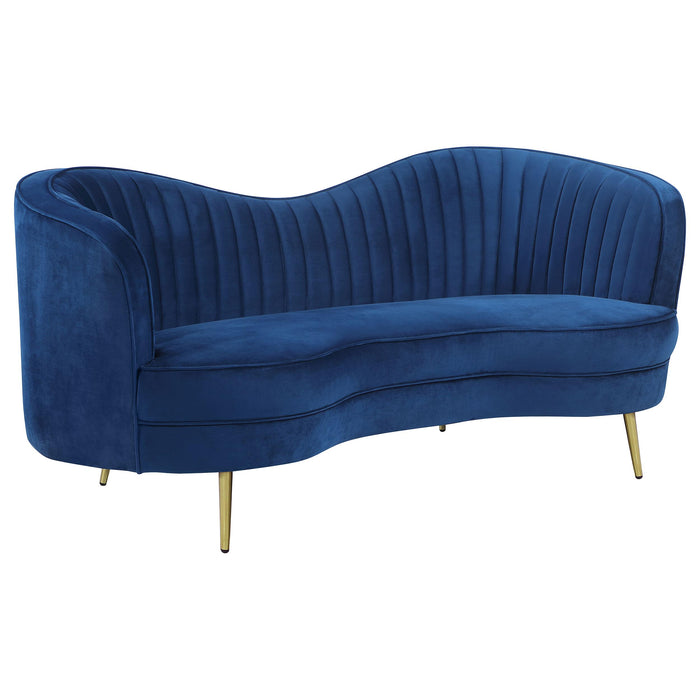 Sophia Upholstered Camel Back Loveseat Blue - Visions in Furniture (La Mirada, CA)