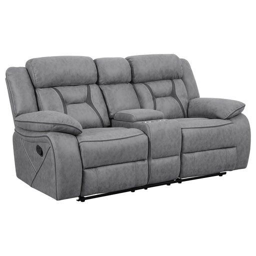 Higgins Pillow Top Arm Motion Loveseat with Console Grey - Visions in Furniture (La Mirada, CA)