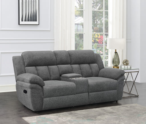 Bahrain Upholstered Motion Loveseat with Console Charcoal - Visions in Furniture (La Mirada, CA)