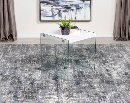 Opal Square End Table With Clear Glass Legs White High Gloss - Visions in Furniture (La Mirada, CA)