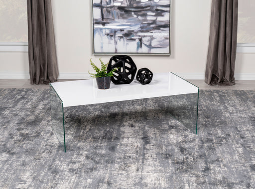 Opal Rectangular Coffee Table With Clear Glass Legs White High Gloss - Visions in Furniture (La Mirada, CA)