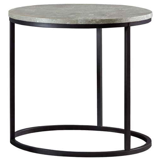Lainey Faux Marble Round Top End Table Grey and Gunmetal - Visions in Furniture (La Mirada, CA)