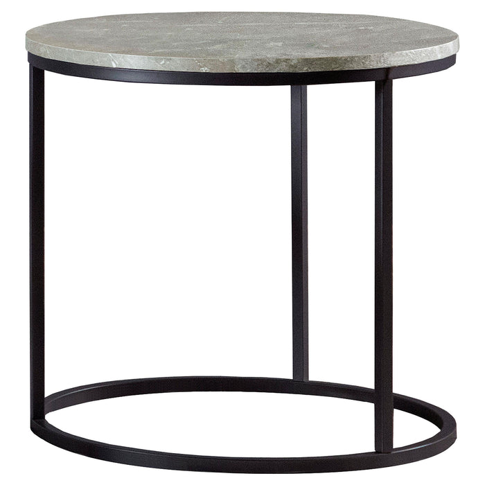 Lainey Faux Marble Round Top End Table Grey and Gunmetal - Visions in Furniture (La Mirada, CA)