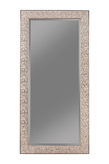 Rollins Rectangular Floor Mirror Silver Sparkle - Visions in Furniture (La Mirada, CA)