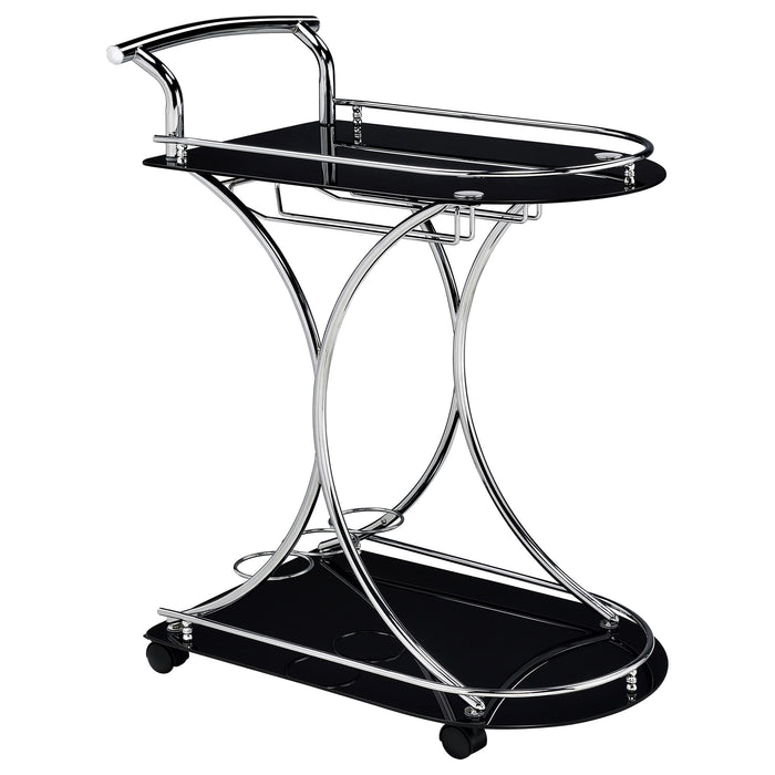 Elfman 2-shelve Serving Cart Chrome and Black - Visions in Furniture (La Mirada, CA)