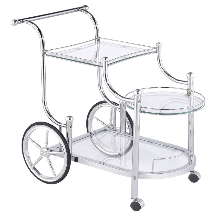 Sarandon 3-tier Serving Cart Chrome and Clear - Visions in Furniture (La Mirada, CA)