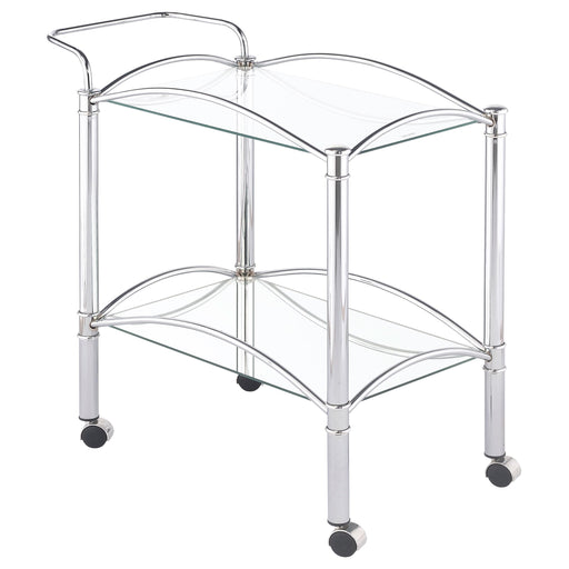 Shadix 2-tier Serving Cart with Glass Top Chrome and Clear - Visions in Furniture (La Mirada, CA)