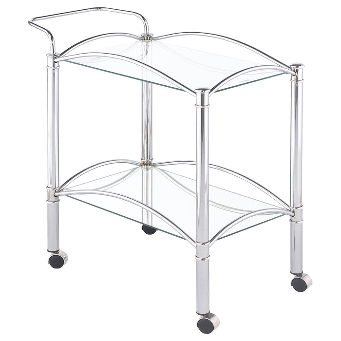 Shadix 2-tier Serving Cart with Glass Top Chrome and Clear - Visions in Furniture (La Mirada, CA)