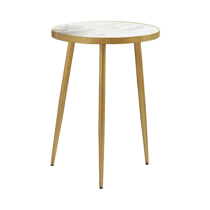 Acheson Round Accent Table White and Gold - Visions in Furniture (La Mirada, CA)