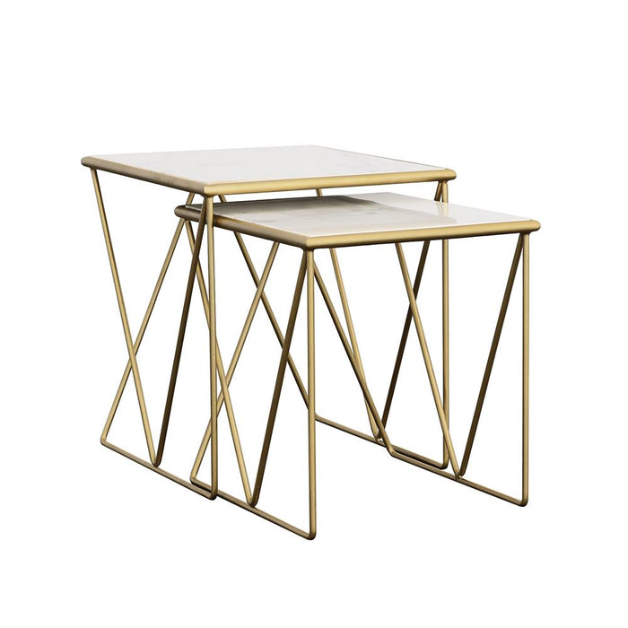 Bette 2-piece Nesting Table Set White and Gold - Visions in Furniture (La Mirada, CA)