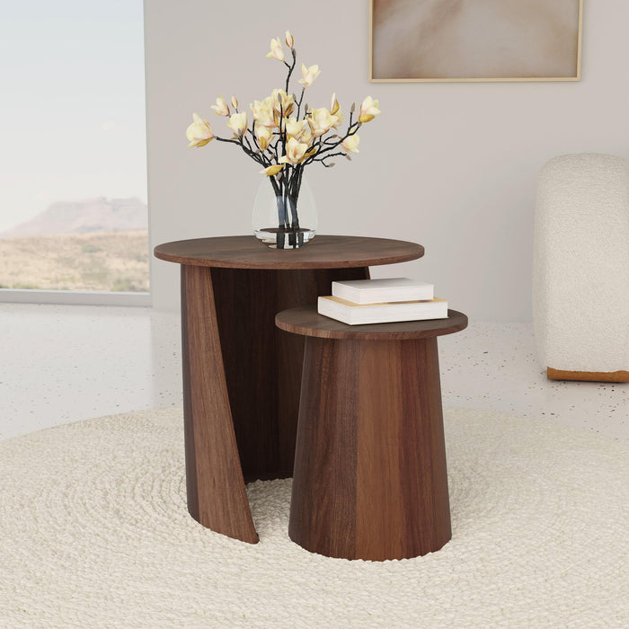 Yency 2-piece Round Mango Wood Nesting Table Set Dark Brown - Visions in Furniture (La Mirada, CA)