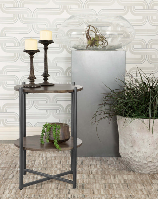 Axel Round Accent Table with Open Shelf Natural and Gunmetal - Visions in Furniture (La Mirada, CA)