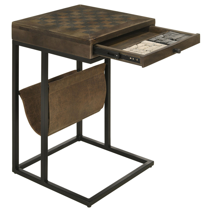 Chessie 1-drawer Square Side Table With Leatherette Sling Tobacco and Black - Visions in Furniture (La Mirada, CA)