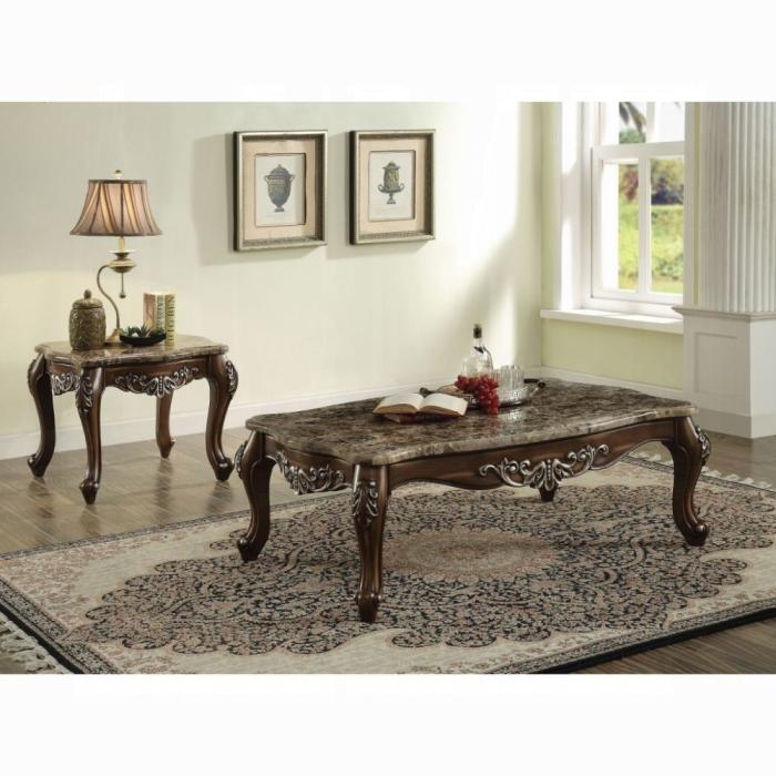 Latisha Marble & Antique Oak Coffee Table - Visions in Furniture (La Mirada, CA)