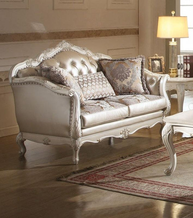 Acme Chantelle Loveseat w/3 Pillows in Pearl White 53541 - Visions in Furniture (La Mirada, CA)