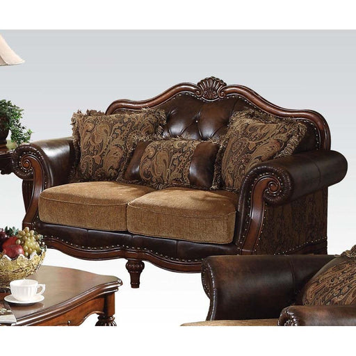 Acme Dreena Traditional Bonded Leather and Chenille Loveseat 05496 - Visions in Furniture (La Mirada, CA)