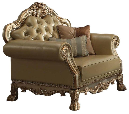 Acme Dresden Chair w/ 2 Pillows in Gold Patina 53162 - Visions in Furniture (La Mirada, CA)