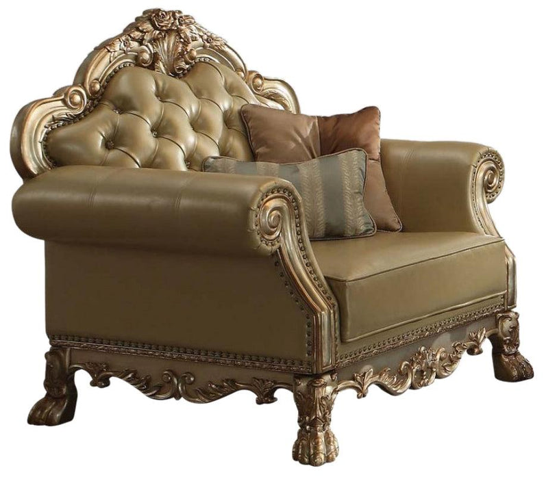 Acme Dresden Chair w/ 2 Pillows in Gold Patina 53162 - Visions in Furniture (La Mirada, CA)