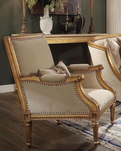 Acme Furniture Daesha Accent Chair in Tan Flannel & Antique Gold 50838 - Visions in Furniture (La Mirada, CA)