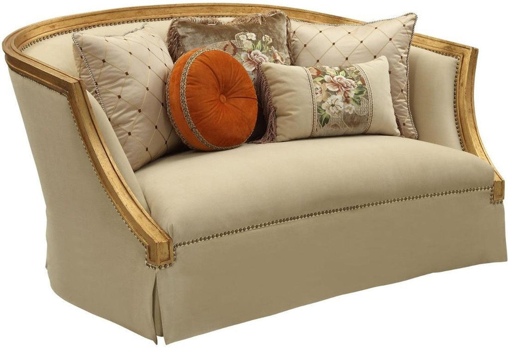 Acme Furniture Daesha Loveseat in Tan Flannel & Antique Gold 50836 - Visions in Furniture (La Mirada, CA)